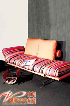 橙色彩條 三折布藝單人沙發床 折疊沙發床讓坐臥兼得